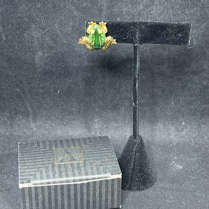 Avon Gold Tone, Enamel And Rhinestone Frog Lapel Pin (4305)